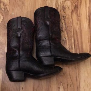 Lucchese Black Cherry Lizard Cowboy Boots 8.5 D